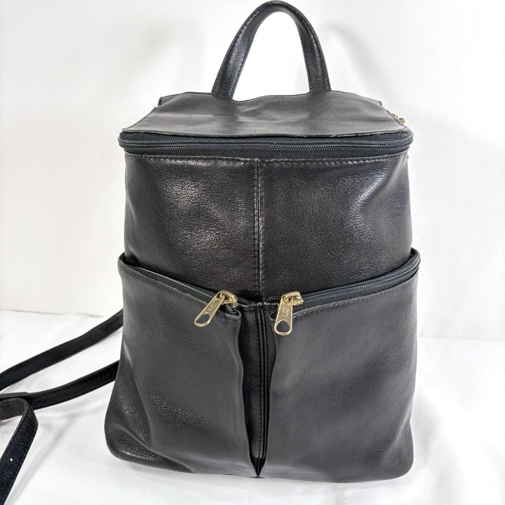 Hobo International Backpack Black Leather Vintage Zip Pocket Mini Bag 90's